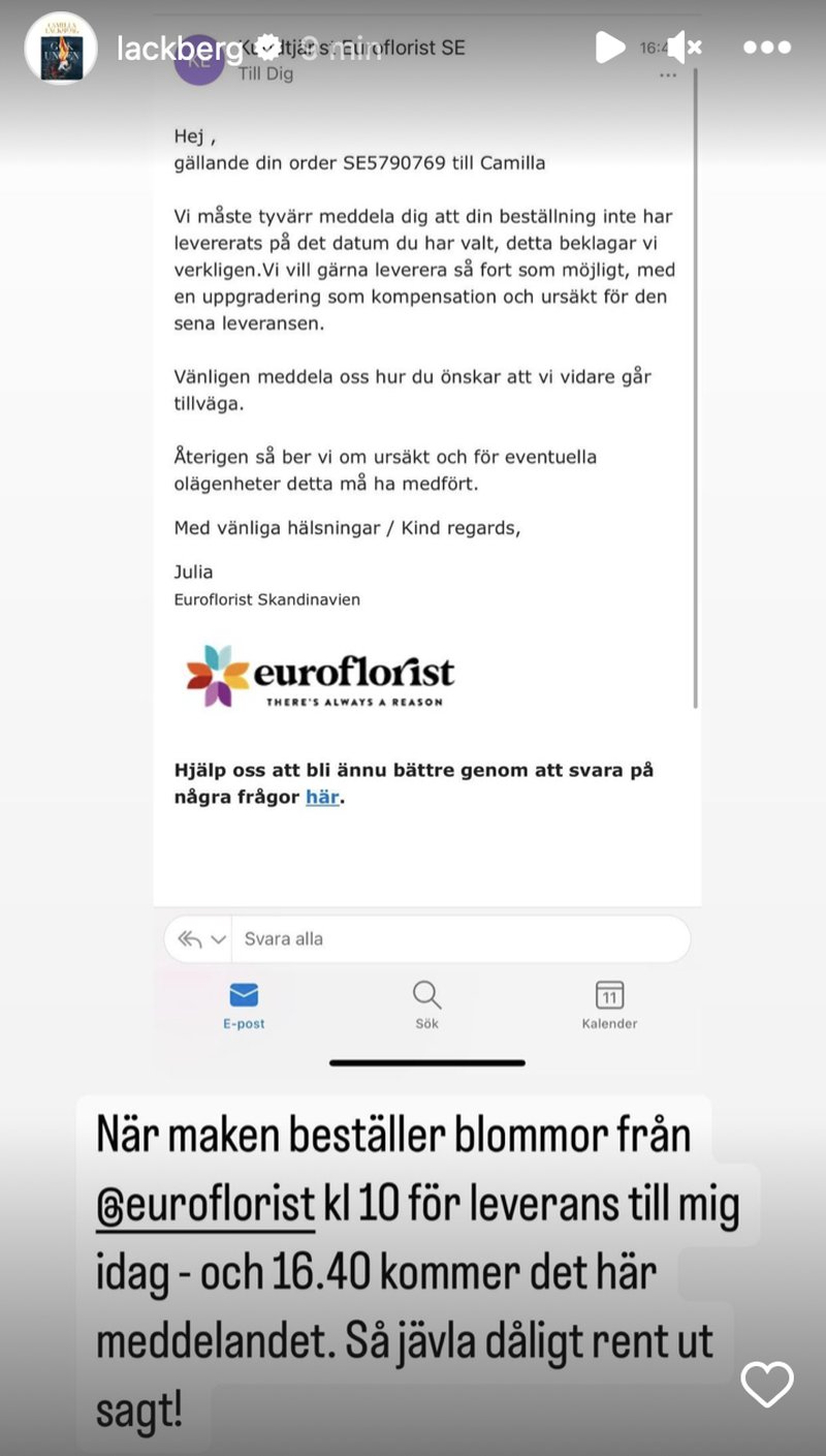 Camilla Läckbergs Instagramstory Camilla Läckbergs Instagramstory